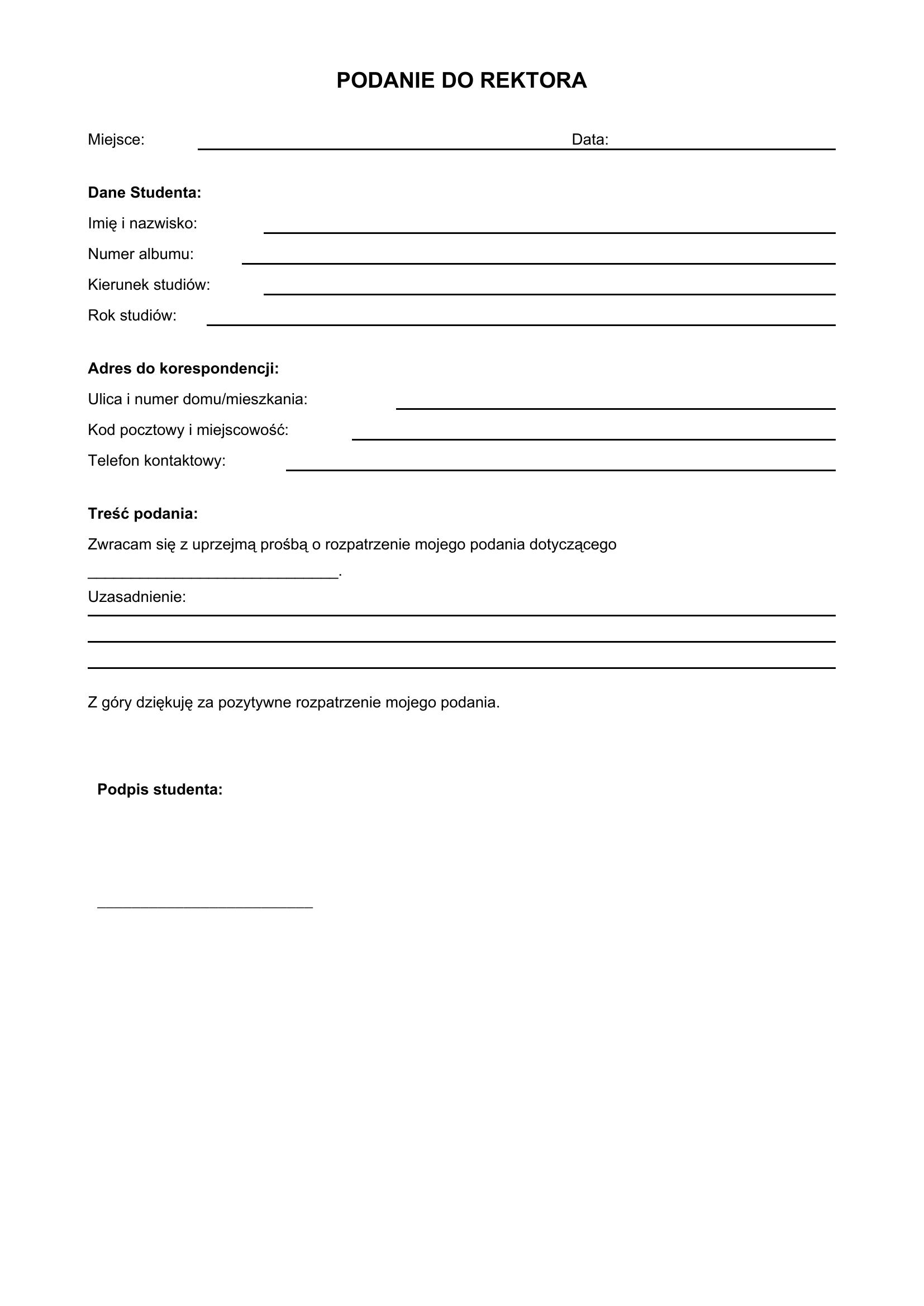 Podanie Do Rektora