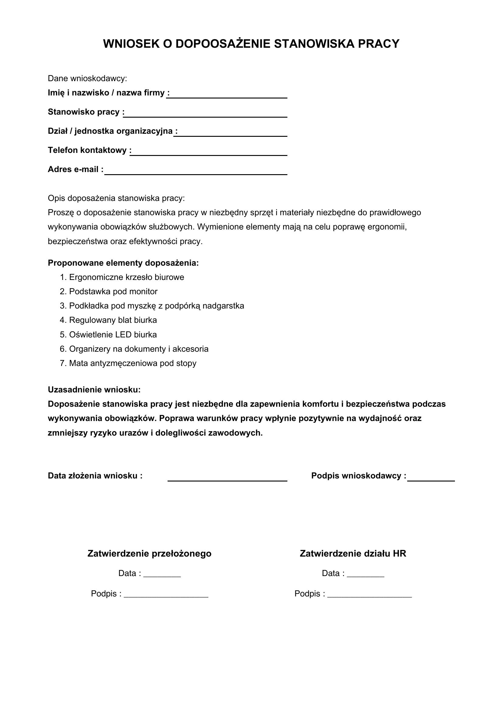 Wniosek O Doposażenie Stanowiska Pracy Wzór Wypełniony
