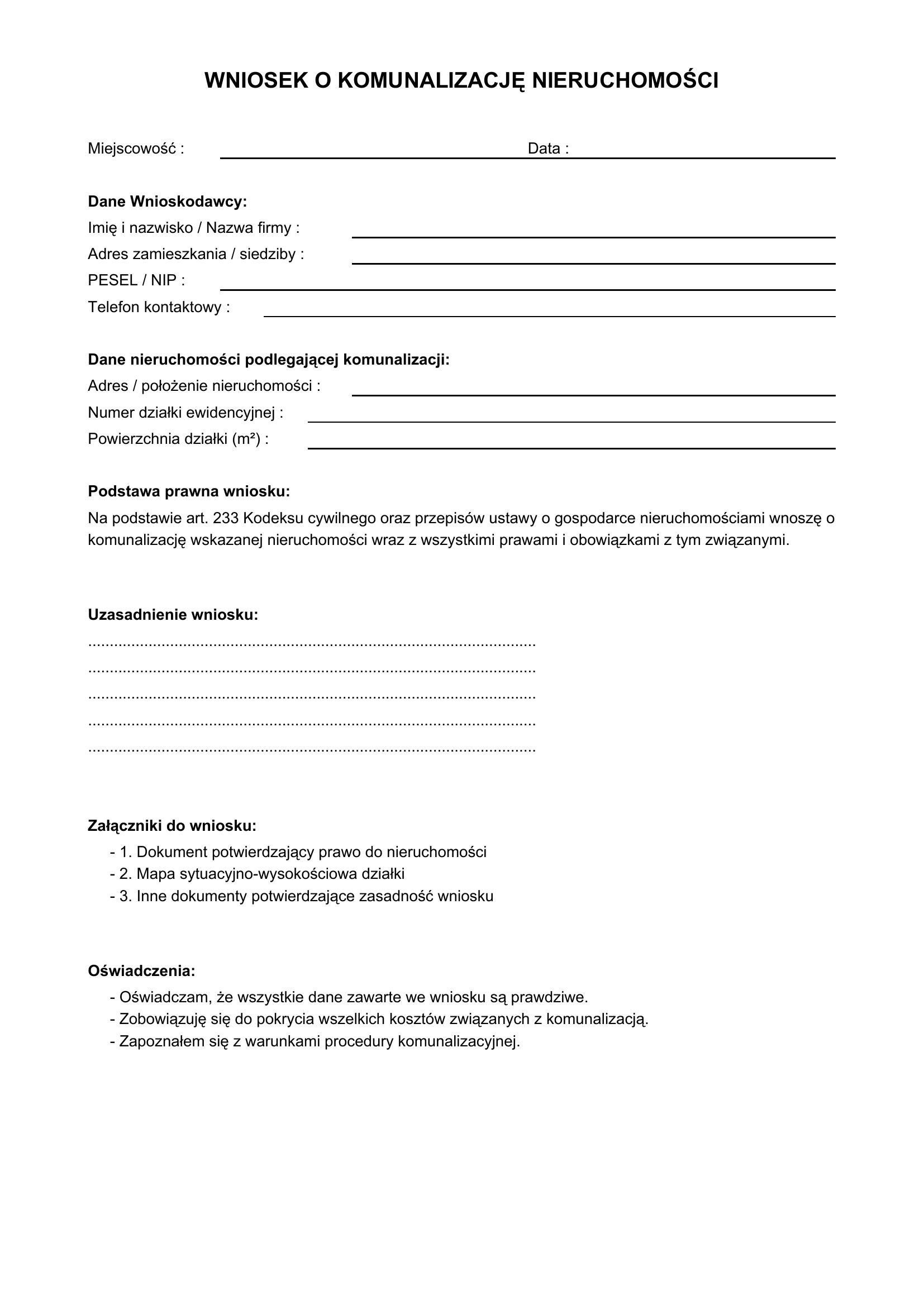 Wniosek O Komunalizację Wzór