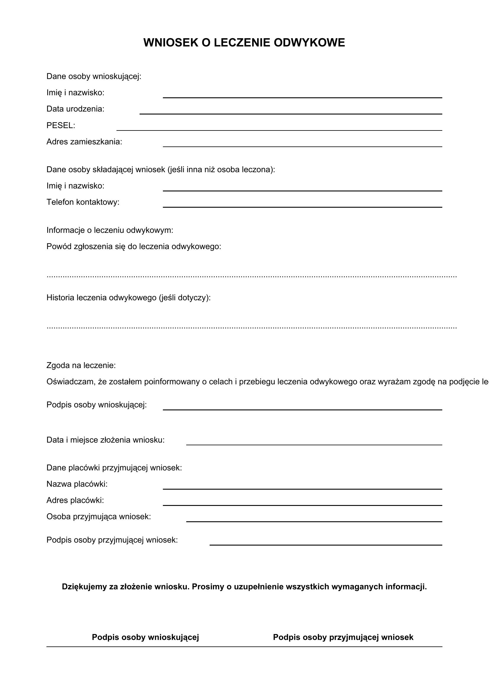 Wniosek O Leczenie Odwykowe Wzór