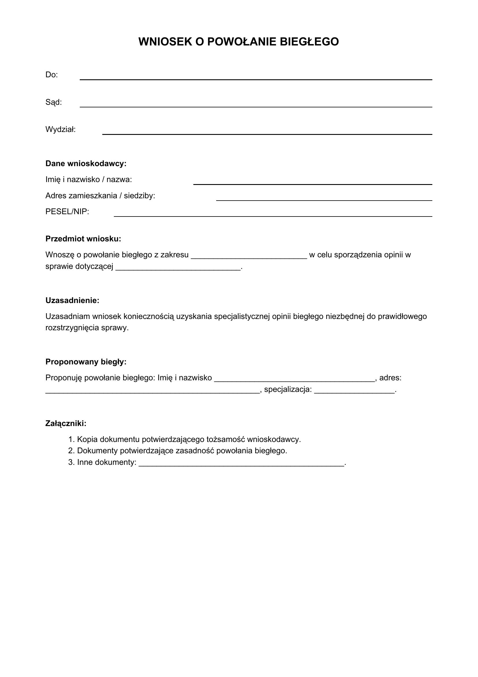 Wniosek O Powołanie Biegłego Wzór