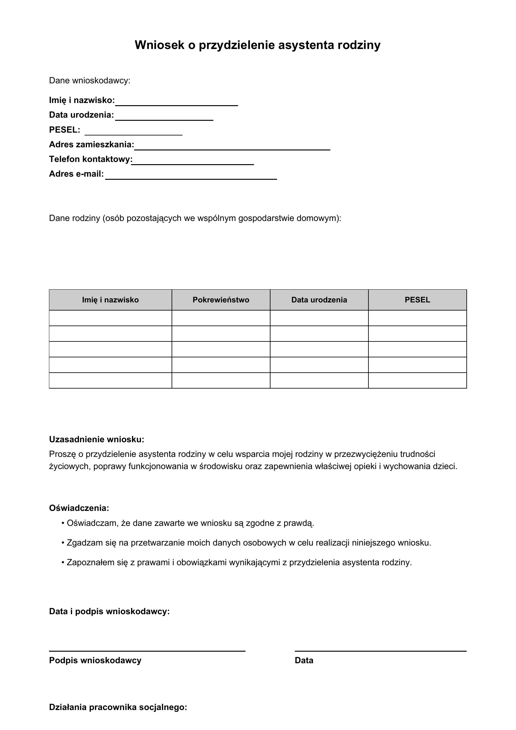 Wniosek O Przydzielenie Asystenta Rodziny Wzór