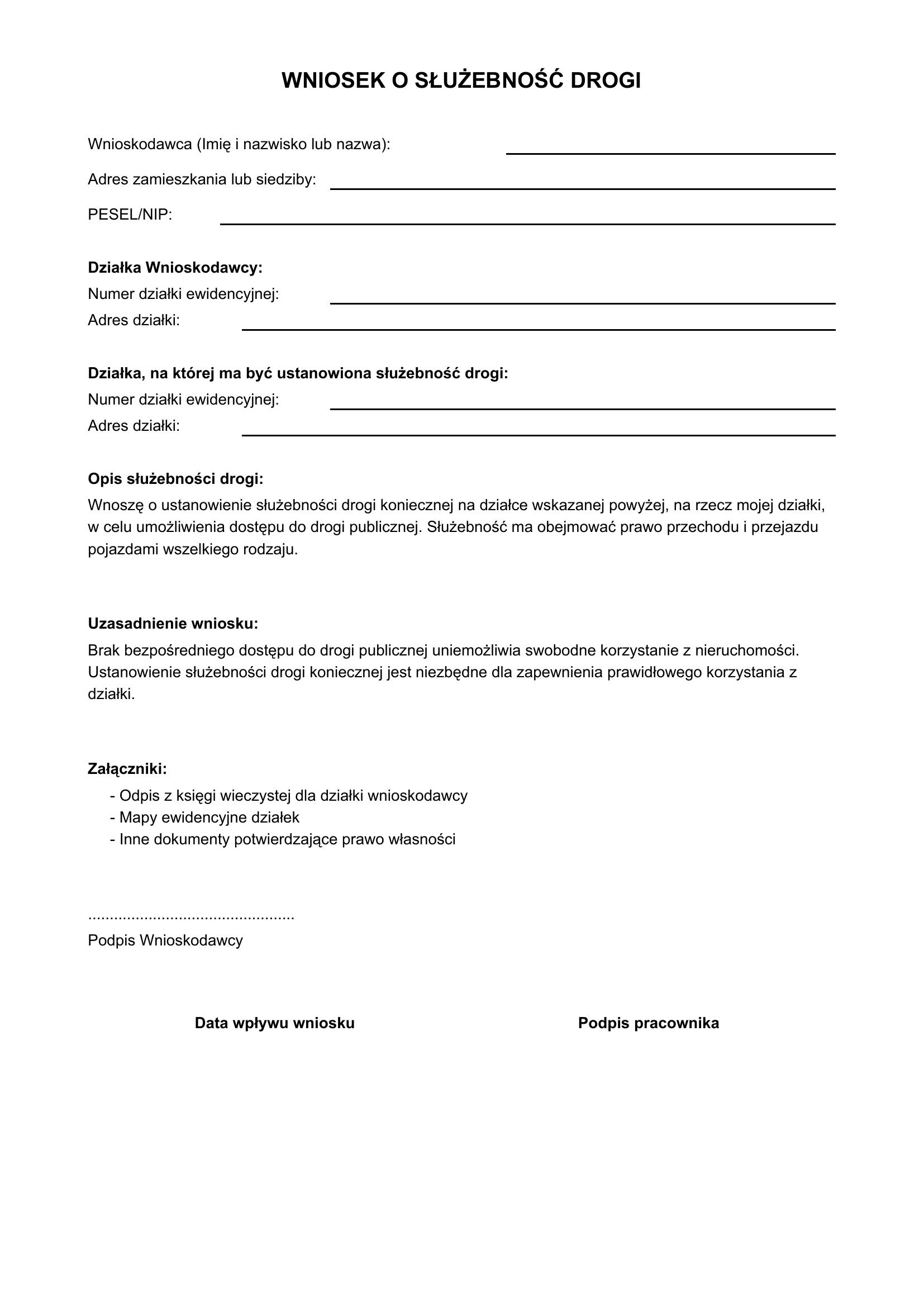 Wniosek O Służebność Drogi Wzór
