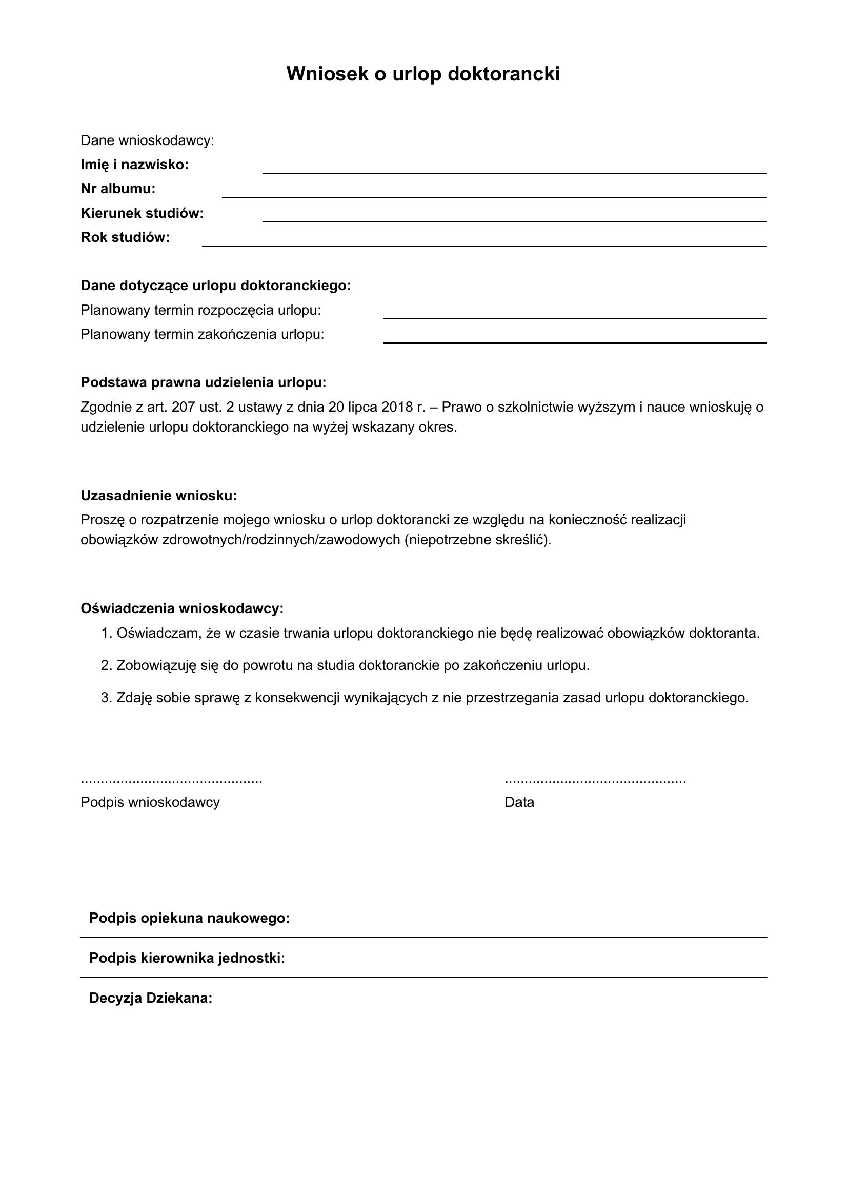 Wniosek O Urlop Doktorancki Wzór