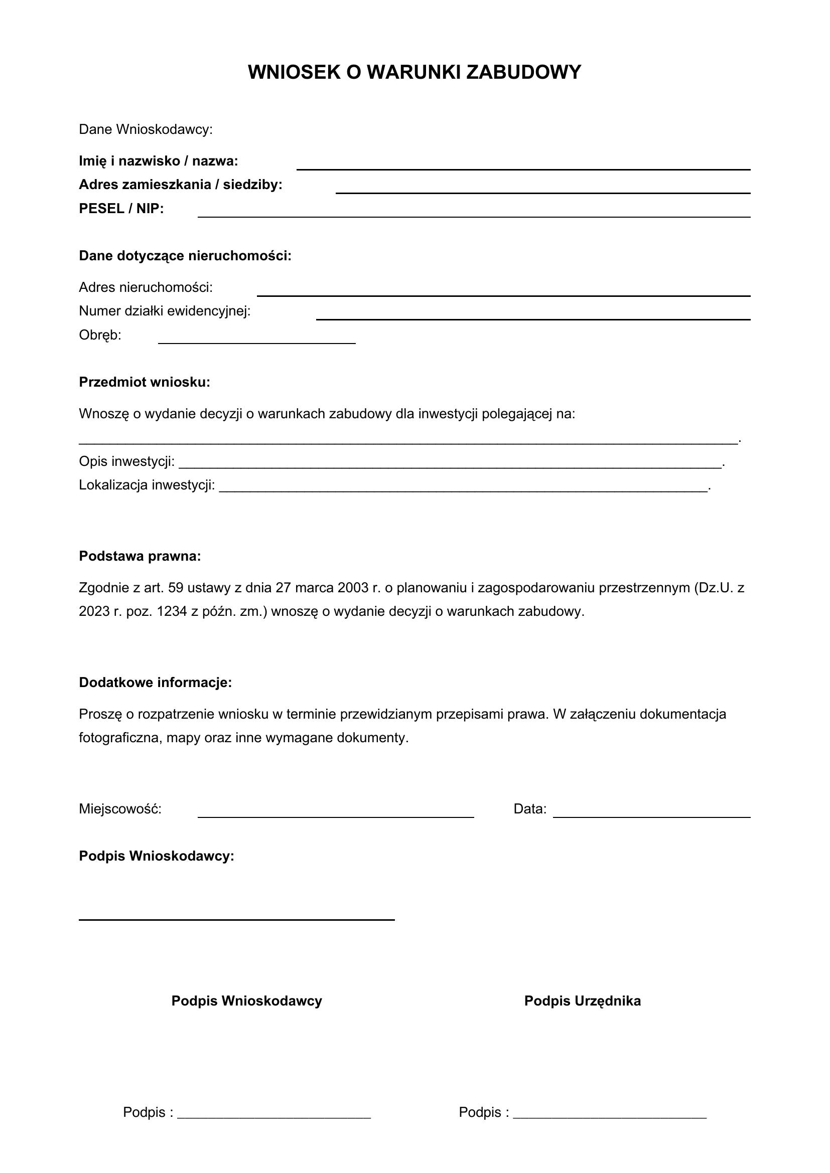Wniosek O Warunki Zabudowy