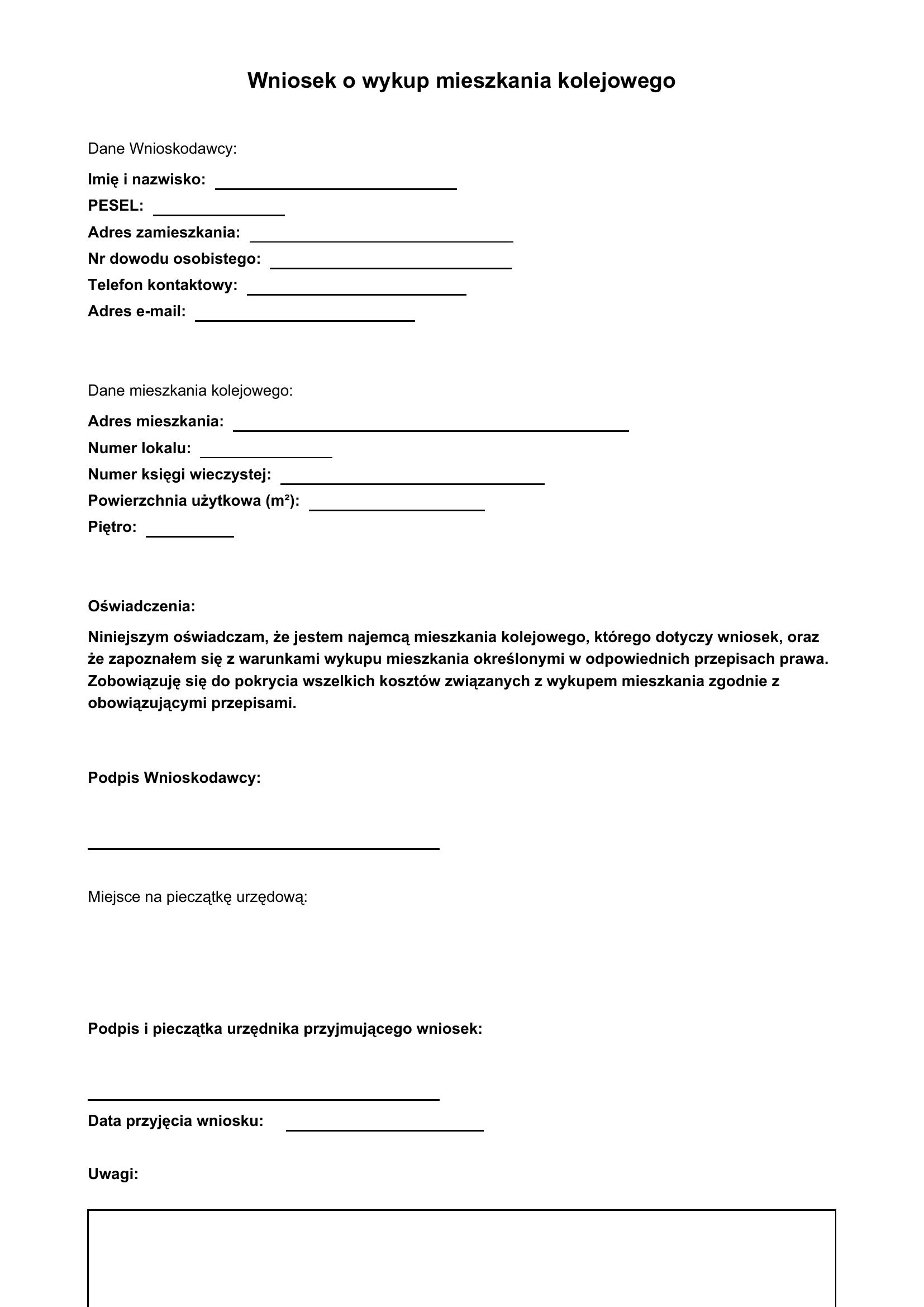 Wniosek O Wykup Mieszkania Kolejowego Wzór