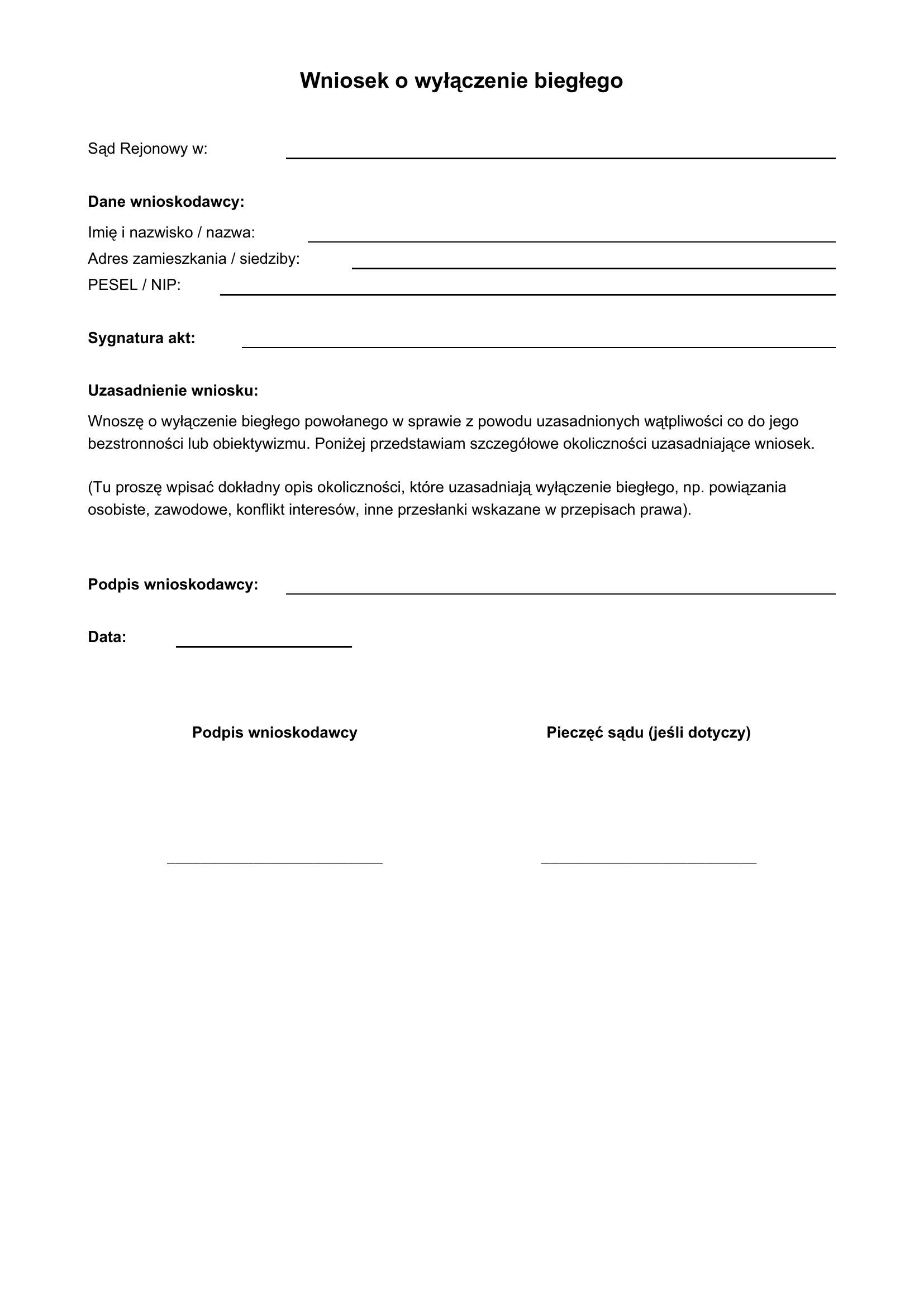Wniosek O Wyłączenie Biegłego Wzór