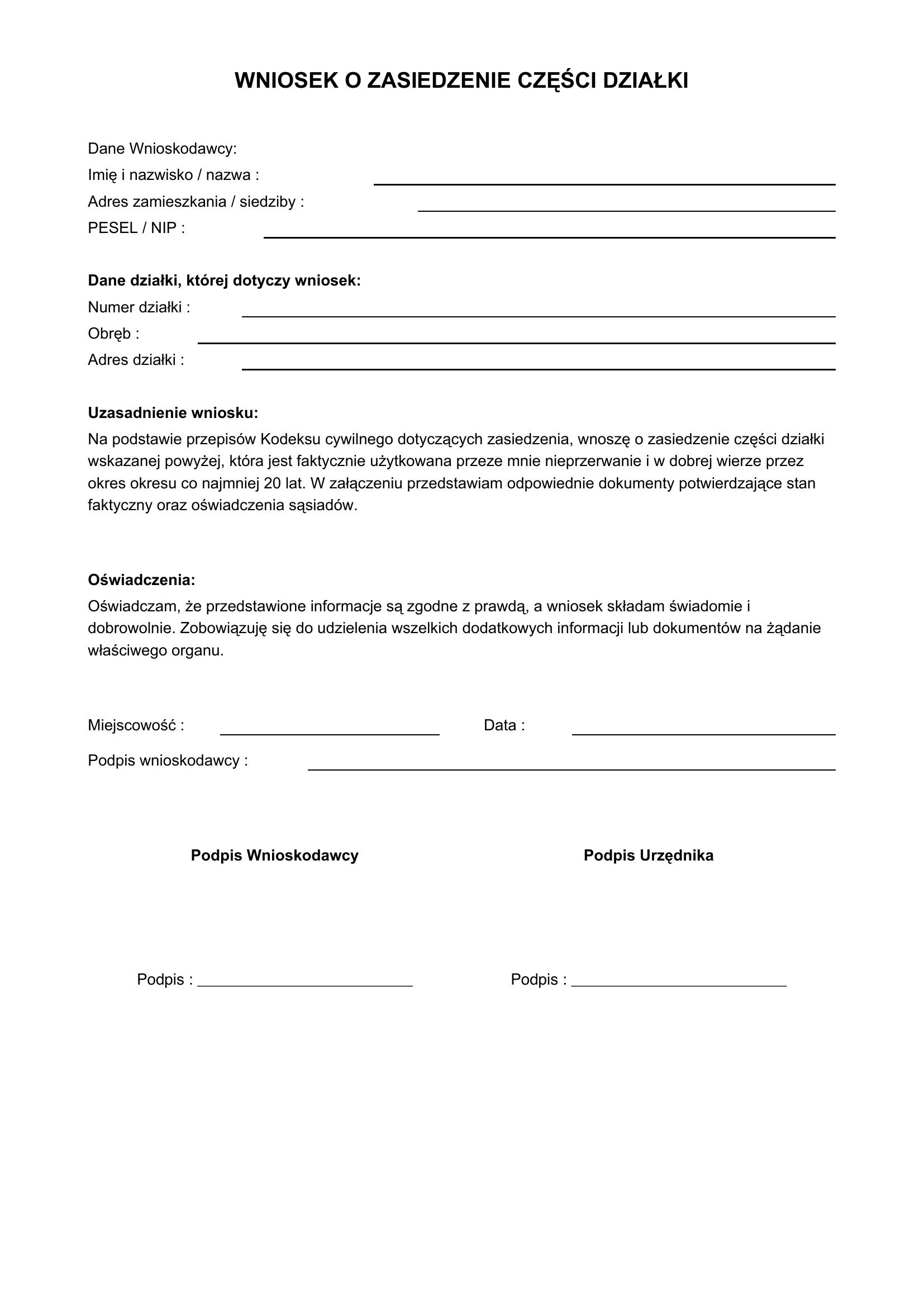 Wniosek O Zasiedzenie Części Działki Wzór