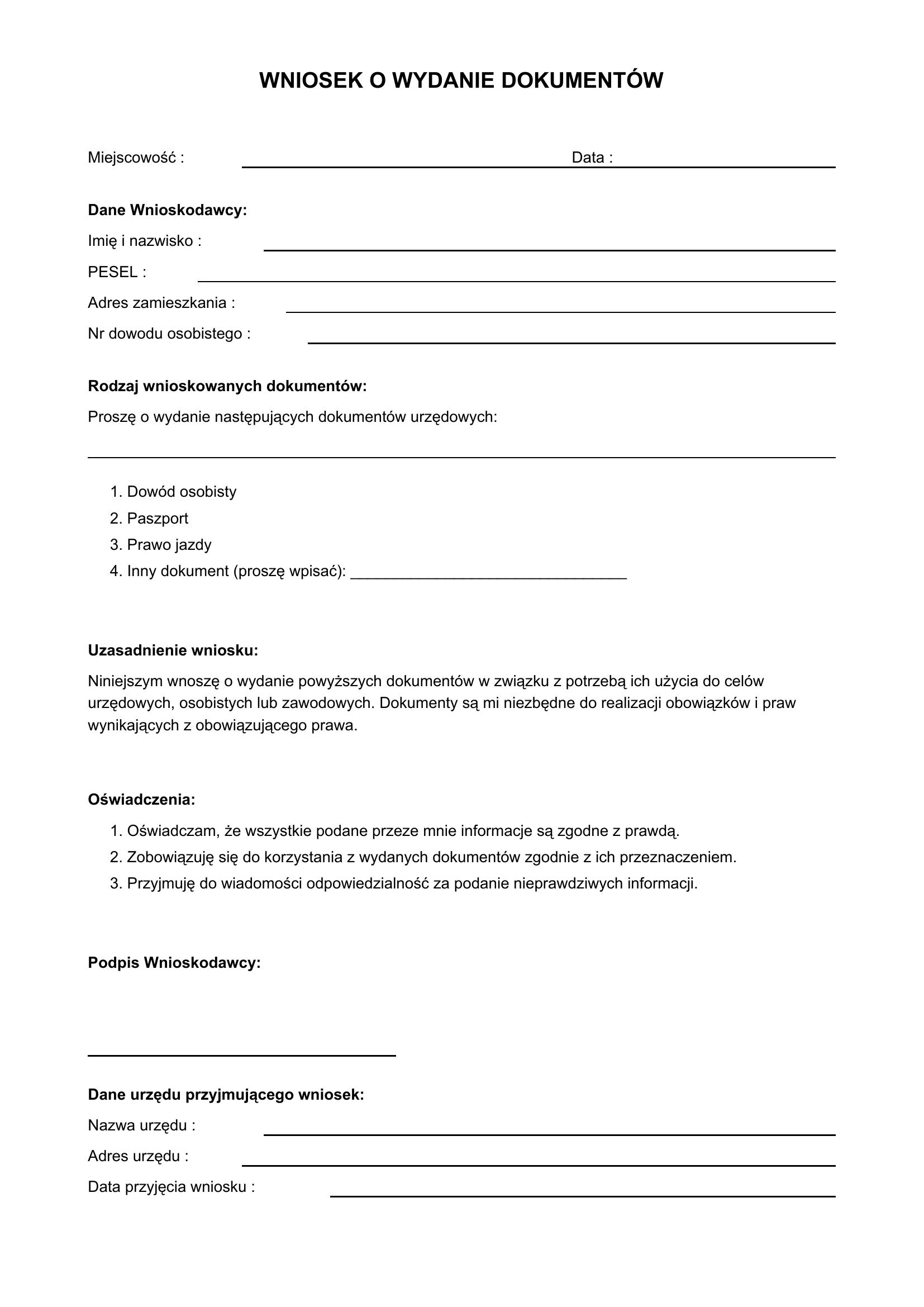 Wzór Jak Napisać Wniosek O Wydanie Dokumentów
