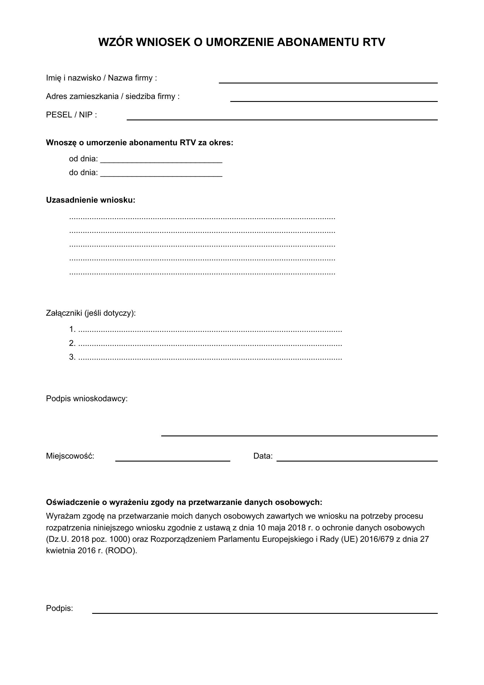 Wzór Wniosku O Umorzenie Abonamentu Rtv
